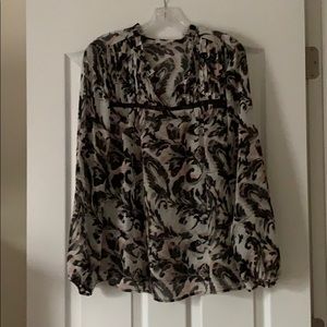 See through black pink paisley blouse